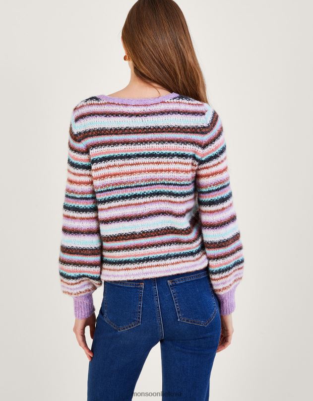 Monsoon dryžuotas megztinis su perdirbtu poliesteriu moterys violetinė (alyvinė) apranga DPXBJ330