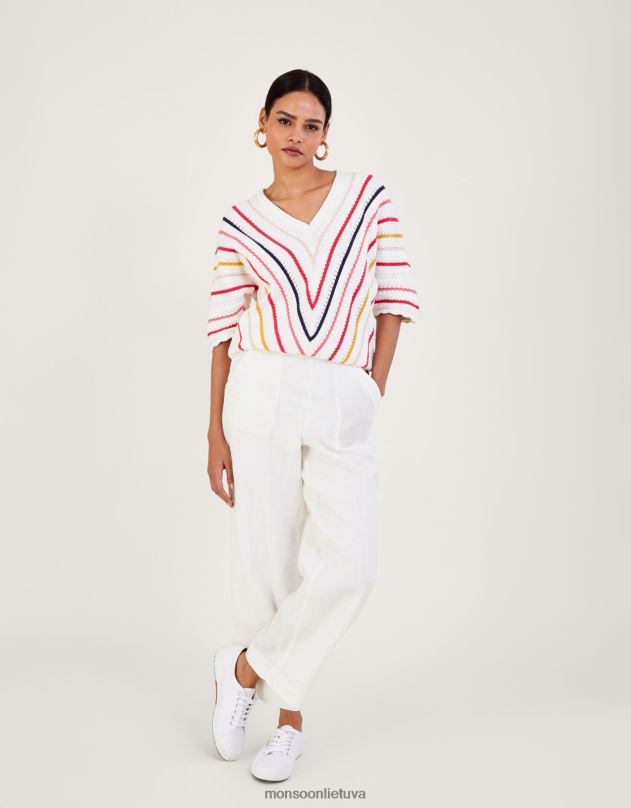 Monsoon Ševrono tekstūros juostelės megztinis iš tvarios medvilnės moterys dramblio kaulo apranga DPXBJ1023