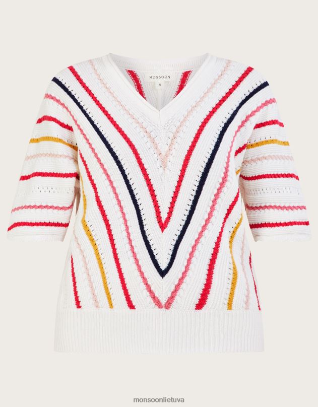 Monsoon Ševrono tekstūros juostelės megztinis iš tvarios medvilnės moterys dramblio kaulo apranga DPXBJ1023