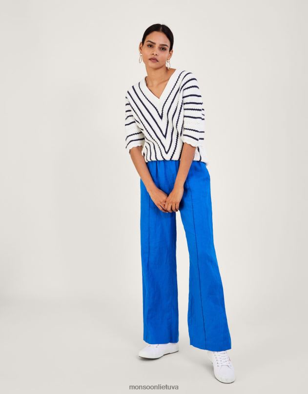 Monsoon Ševrono tekstūros juostelės megztinis iš tvarios medvilnės moterys mėlyna (navy) apranga DPXBJ1022