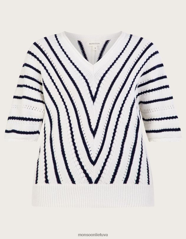 Monsoon Ševrono tekstūros juostelės megztinis iš tvarios medvilnės moterys mėlyna (navy) apranga DPXBJ1022