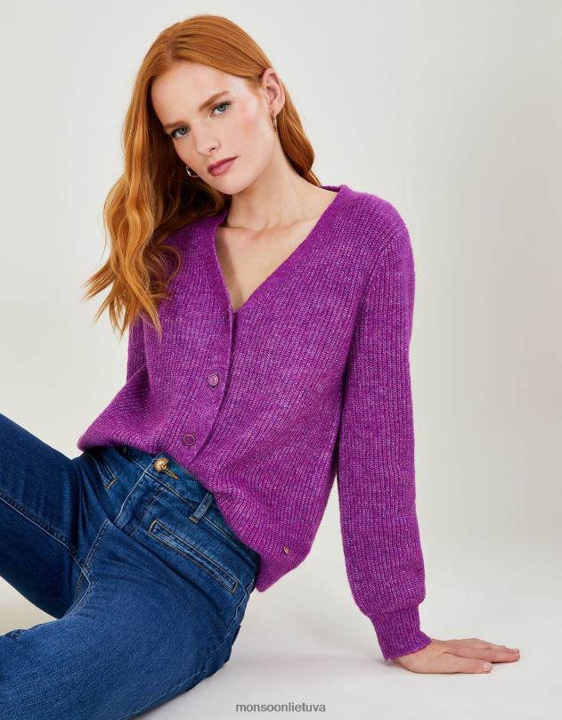Monsoon itin minkštas rievėtas megztas megztinis moterys violetinė apranga DPXBJ690