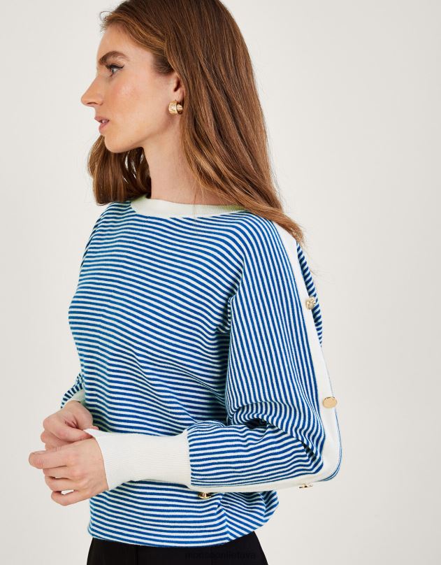 Monsoon jūrinio mygtuko detalių juostos mygtuko megztinis moterys mėlyna apranga DPXBJ868