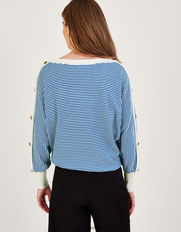 Monsoon jūrinio mygtuko detalių juostos mygtuko megztinis moterys mėlyna apranga DPXBJ868