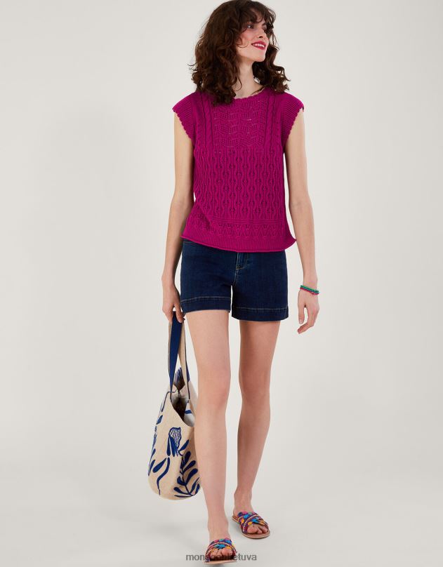 Monsoon kelių siūlių pointelle megzta liemenė moterys rožinis apranga DPXBJ720