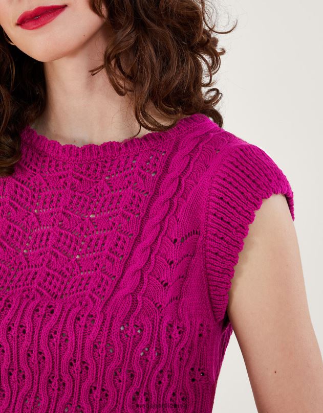 Monsoon kelių siūlių pointelle megzta liemenė moterys rožinis apranga DPXBJ720