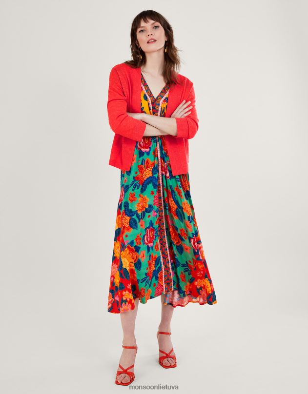 Monsoon kišeninis megztinis iš lino mišinio moterys apelsinas (koralas) apranga DPXBJ252