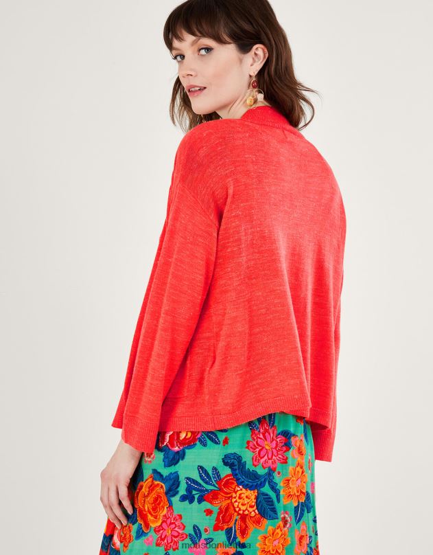 Monsoon kišeninis megztinis iš lino mišinio moterys apelsinas (koralas) apranga DPXBJ252