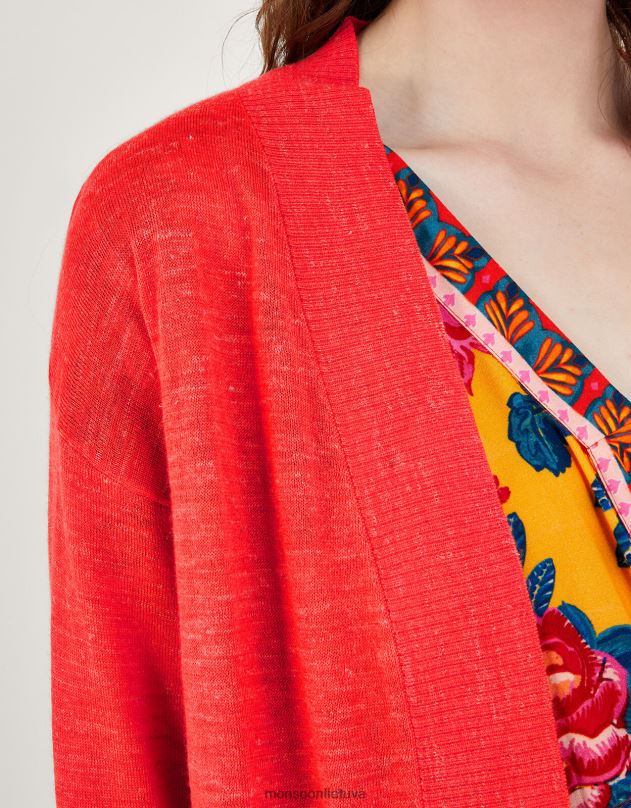 Monsoon kišeninis megztinis iš lino mišinio moterys apelsinas (koralas) apranga DPXBJ252