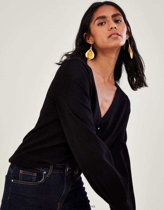 Monsoon klostuotas megztinis su lenzing ecovero moterys juodas apranga DPXBJ537