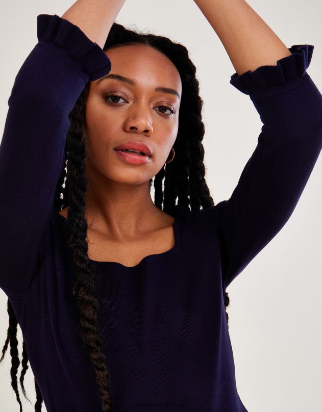 Monsoon kvadratinio kaklo 3/4 rankovių megztinis su lenzing ecovero moterys mėlyna (navy) apranga DPXBJ547