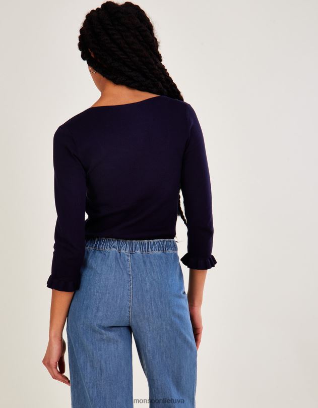 Monsoon kvadratinio kaklo 3/4 rankovių megztinis su lenzing ecovero moterys mėlyna (navy) apranga DPXBJ547