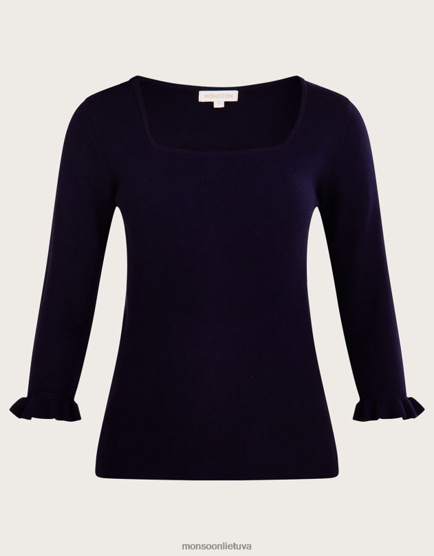 Monsoon kvadratinio kaklo 3/4 rankovių megztinis su lenzing ecovero moterys mėlyna (navy) apranga DPXBJ547