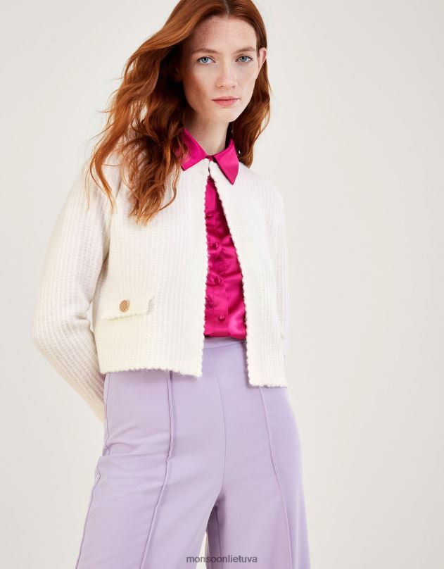 Monsoon megztas sutrumpintas švarkas su perdirbtu poliesteriu moterys natūralus (ekru) apranga DPXBJ1047