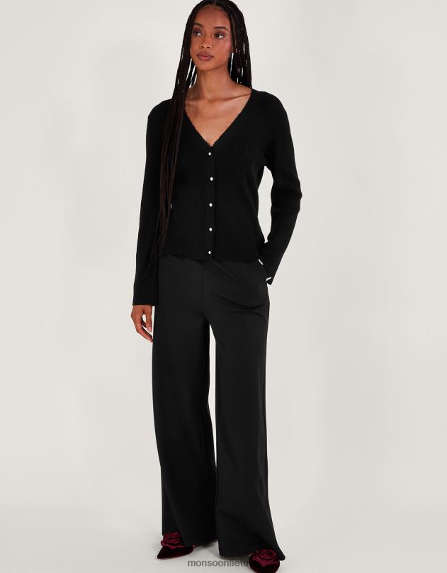 Monsoon megztinis su perlamutru moterys juodas apranga DPXBJ103