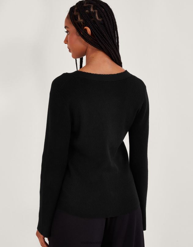 Monsoon megztinis su perlamutru moterys juodas apranga DPXBJ103