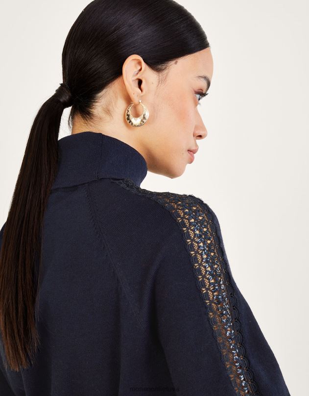 Monsoon nėriniuotas polo džemperis su perdirbtu poliesteriu moterys mėlyna (navy) apranga DPXBJ367