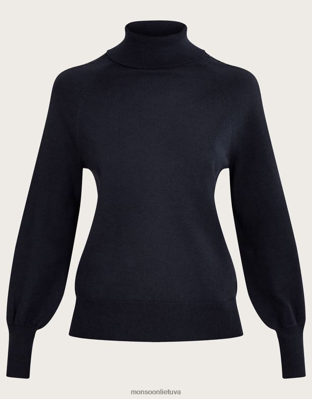 Monsoon nėriniuotas polo džemperis su perdirbtu poliesteriu moterys mėlyna (navy) apranga DPXBJ367
