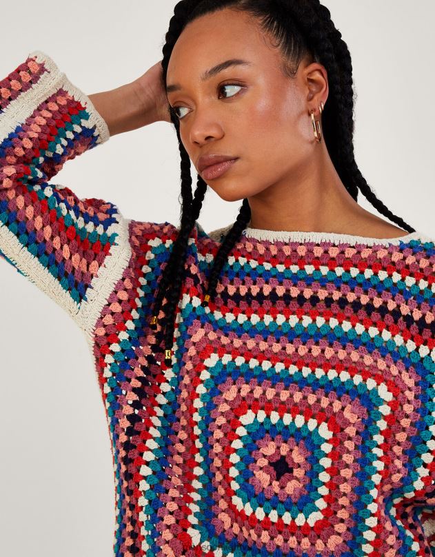 Monsoon nertas kvadratinis megztinis iš tvarios medvilnės moterys dramblio kaulo apranga DPXBJ768