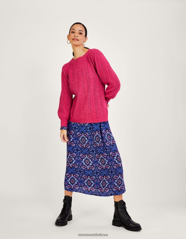 Monsoon nugaros mygtukas kabelio megztinis su perdirbtu poliesteriu moterys rožinis apranga DPXBJ988
