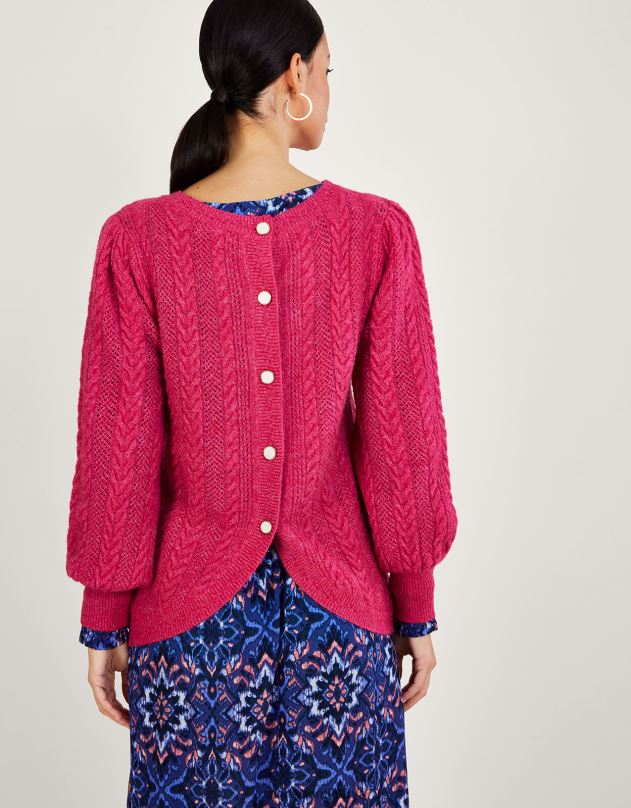 Monsoon nugaros mygtukas kabelio megztinis su perdirbtu poliesteriu moterys rožinis apranga DPXBJ988