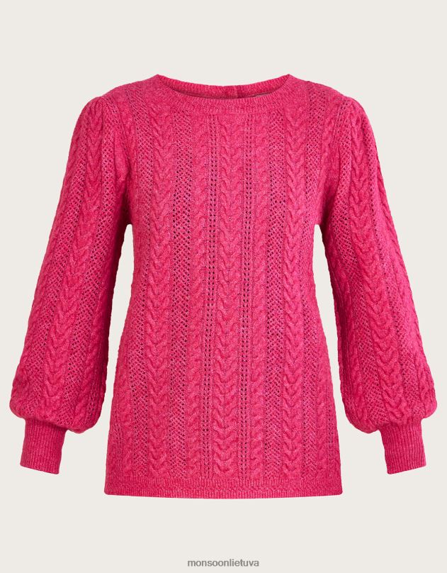 Monsoon nugaros mygtukas kabelio megztinis su perdirbtu poliesteriu moterys rožinis apranga DPXBJ988