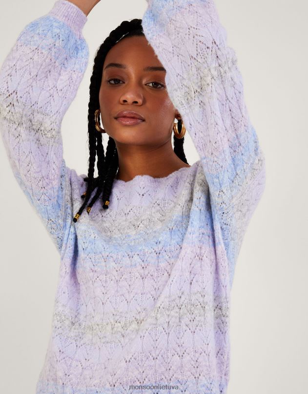 Monsoon ombre dryžuotas megztinis su perdirbtu poliesteriu moterys violetinė (alyvinė) apranga DPXBJ572
