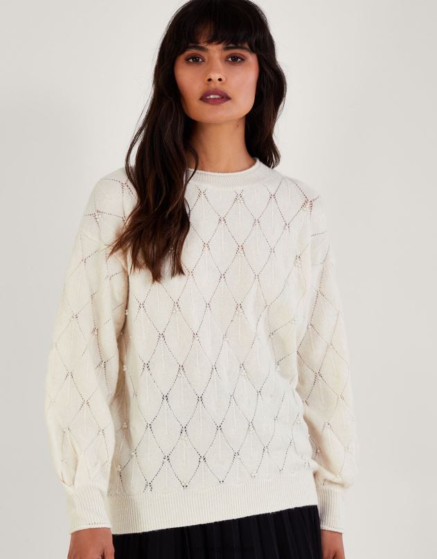 Monsoon perlų detalių megztinis moterys dramblio kaulo apranga DPXBJ51