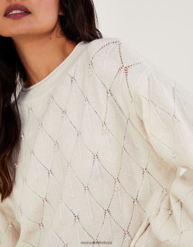 Monsoon perlų detalių megztinis moterys dramblio kaulo apranga DPXBJ51