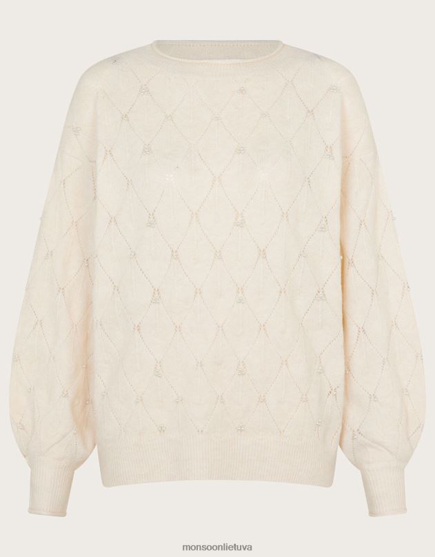 Monsoon perlų detalių megztinis moterys dramblio kaulo apranga DPXBJ51