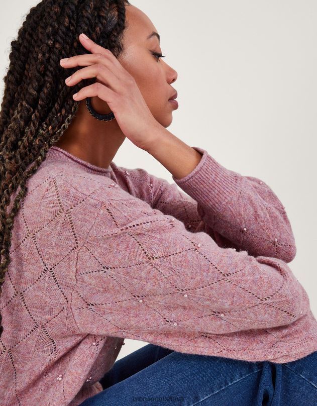 Monsoon perlų detalių megztinis moterys rožinis apranga DPXBJ61