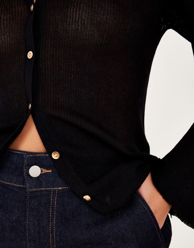 Monsoon permatomas megztinis su apykakle moterys juodas apranga DPXBJ124