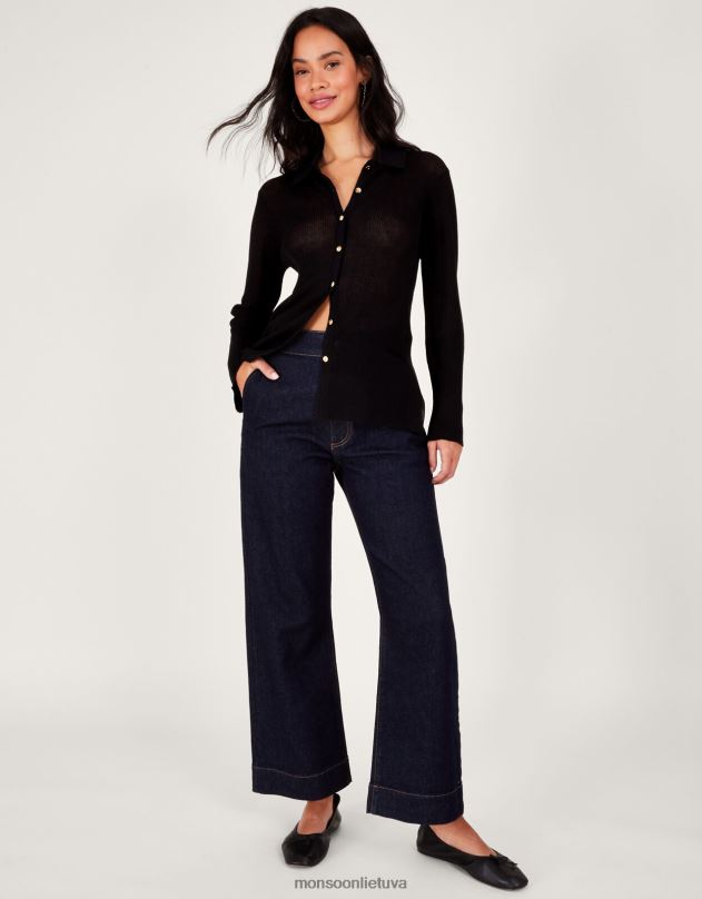 Monsoon permatomas megztinis su apykakle moterys juodas apranga DPXBJ124