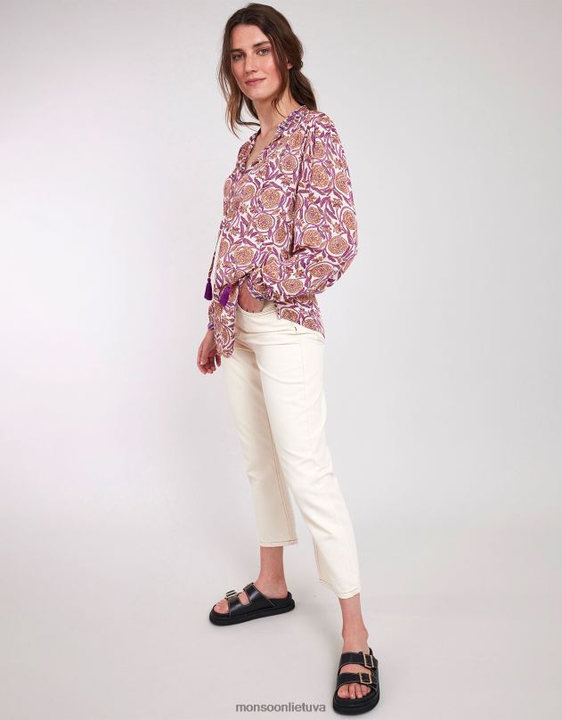 Monsoon East Alex print satino palaidinė moterys natūralus (ekru) apranga DPXBJ467