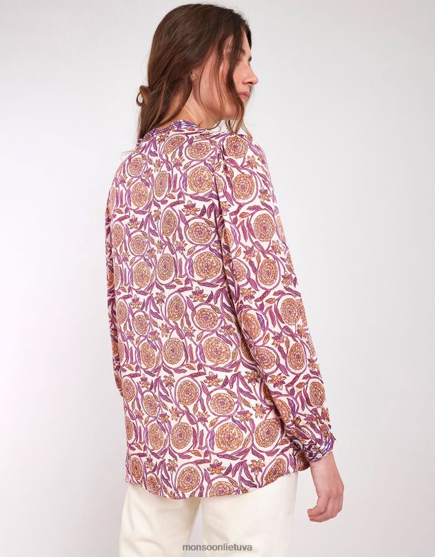 Monsoon East Alex print satino palaidinė moterys natūralus (ekru) apranga DPXBJ467