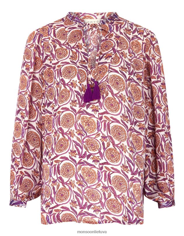 Monsoon East Alex print satino palaidinė moterys natūralus (ekru) apranga DPXBJ467
