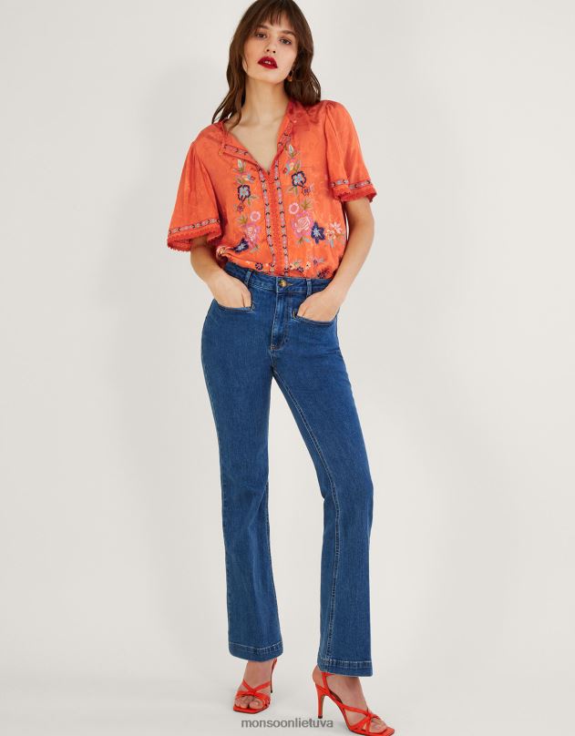 Monsoon „Odelia“ siuvinėtas gėlių viršus iš tvarios viskozės moterys oranžinė apranga DPXBJ262