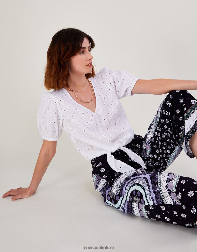 Monsoon „Schiffli“ kaklaraištis iš tvarios medvilnės moterys baltas apranga DPXBJ1020