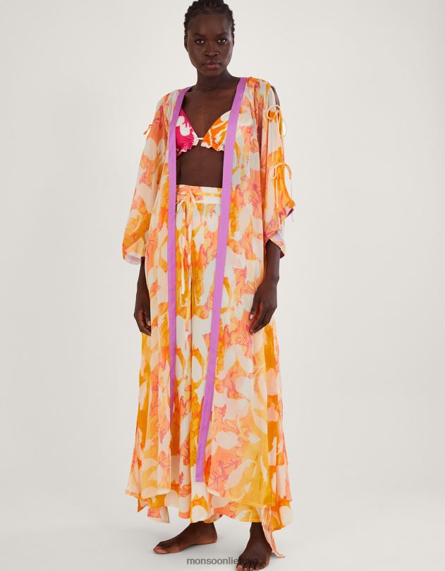 Monsoon abstrakčios spaudos kimono ūdomis moterys oranžinė apranga DPXBJ316