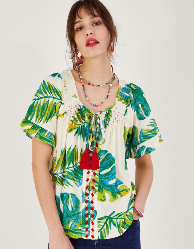 Monsoon delno rašto trikotažo viršus moterys dramblio kaulo apranga DPXBJ968