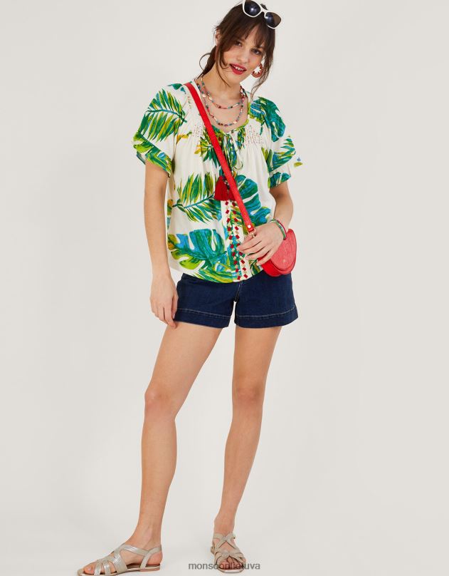 Monsoon delno rašto trikotažo viršus moterys dramblio kaulo apranga DPXBJ968