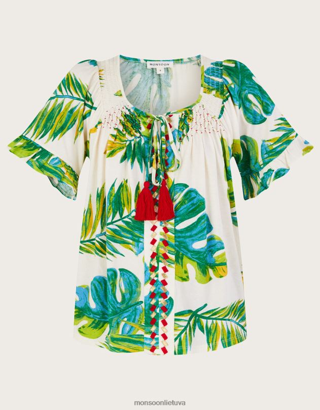 Monsoon delno rašto trikotažo viršus moterys dramblio kaulo apranga DPXBJ968