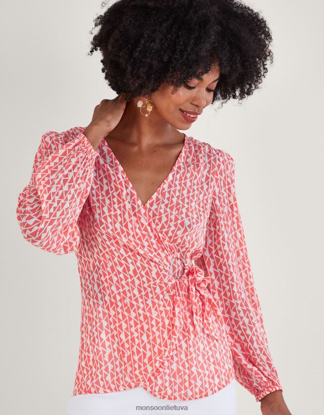 Monsoon dorit wrap top iš tvarios viskozės moterys oranžinė apranga DPXBJ995