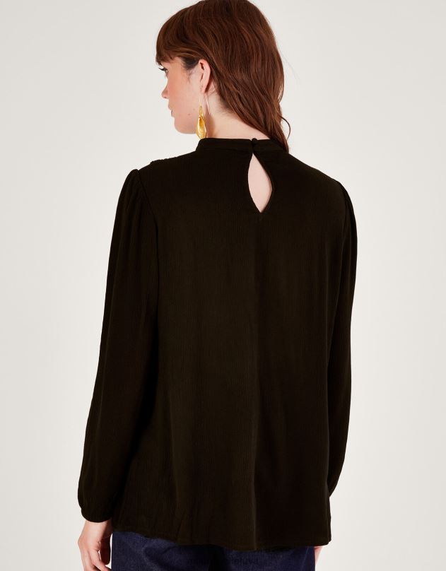 Monsoon kirpimo gėlėmis siuvinėta viršutinė dalis moterys juodas apranga DPXBJ514