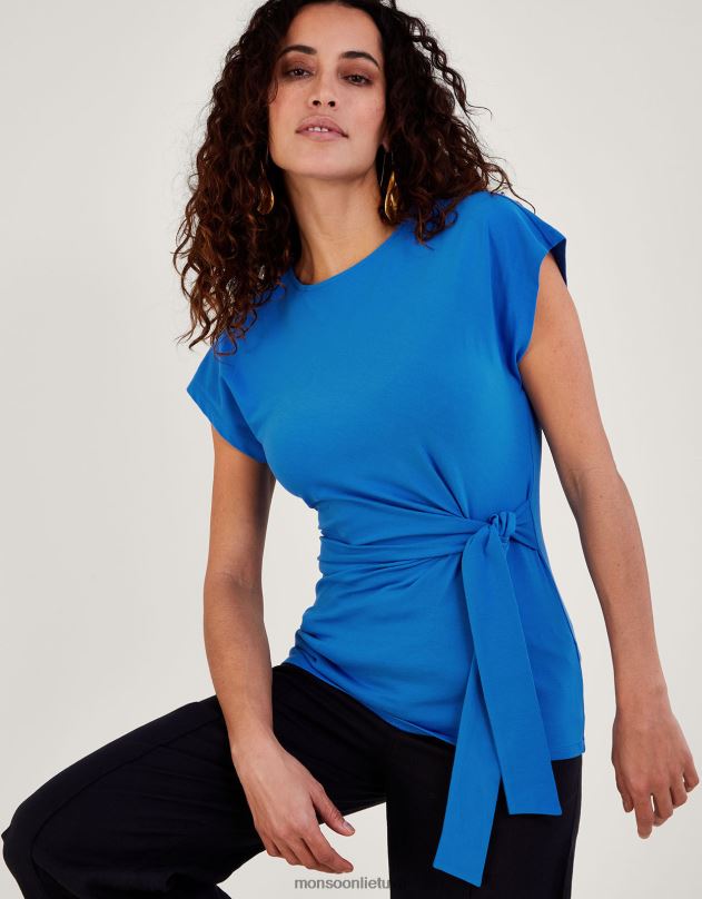 Monsoon šoninio mazgo trikotažo viršus moterys mėlyna apranga DPXBJ664