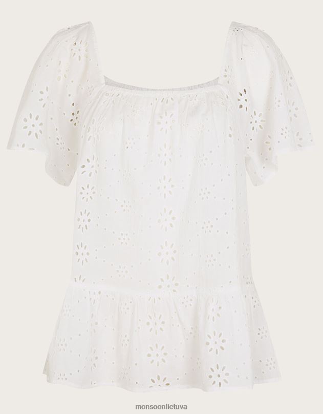 Monsoon paprastas schiffli viršus moterys baltas apranga DPXBJ190