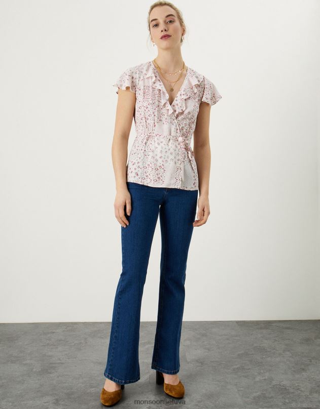 Monsoon peri ditsy patch print wrap top moterys dramblio kaulo apranga DPXBJ760