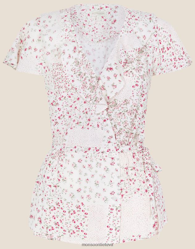 Monsoon peri ditsy patch print wrap top moterys dramblio kaulo apranga DPXBJ760