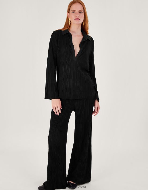 Monsoon peta plisse viršus moterys juodas apranga DPXBJ90