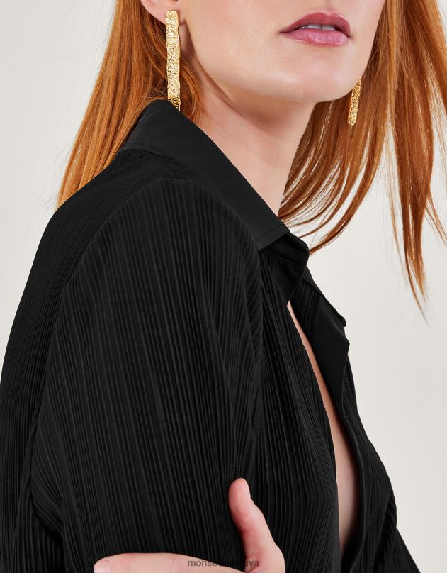 Monsoon peta plisse viršus moterys juodas apranga DPXBJ90